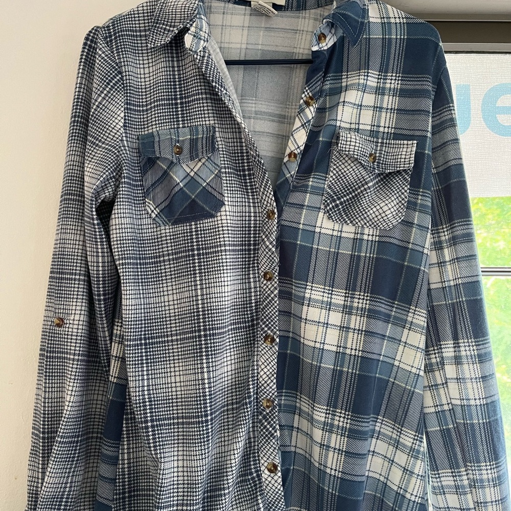 Blue Plaid Button-Up Shirt